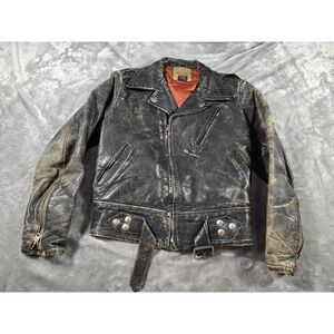 Vintage 1950's Sears Hercules Distressed Faded Black Motorcycle Leather Jacket